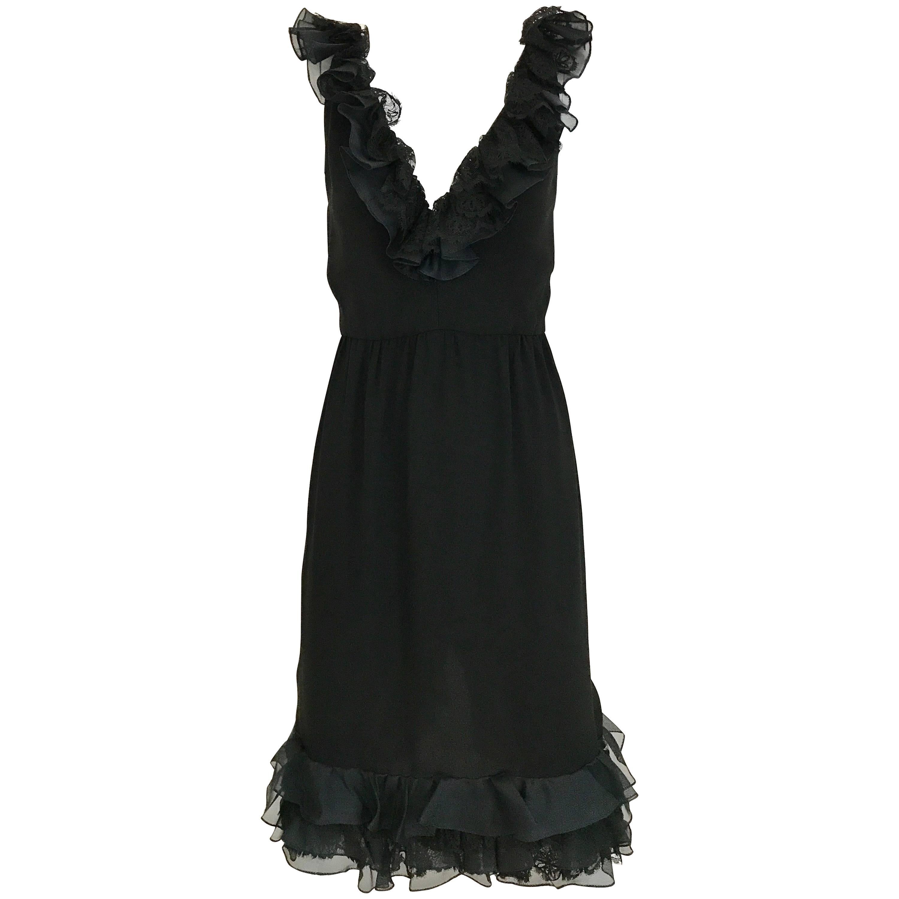 1980s Bill Blass Black crepe ruffle vintage cocktail Dress For Sale at ...