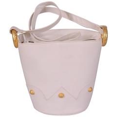 Paloma Picasso White Leather Bag, Hammered Gold Decoration, Never Used 3