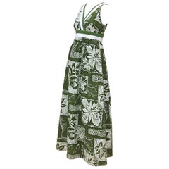 Vintage Hawaiian 1970's Liberty House Barkcloth Tiki Cotton Dress 