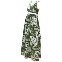 Hawaiian 1970's Liberty House Barkcloth Tiki Cotton Dress 3