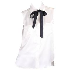  Chanel Silk Sleeveless Blouse - ivory white 