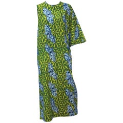 Retro Exotic 1960's Colorful Batik Caftan With Butterfly Motif 