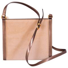 Ferragamo Bronze Metallic Leather and Fabric Bag, Never Used 8