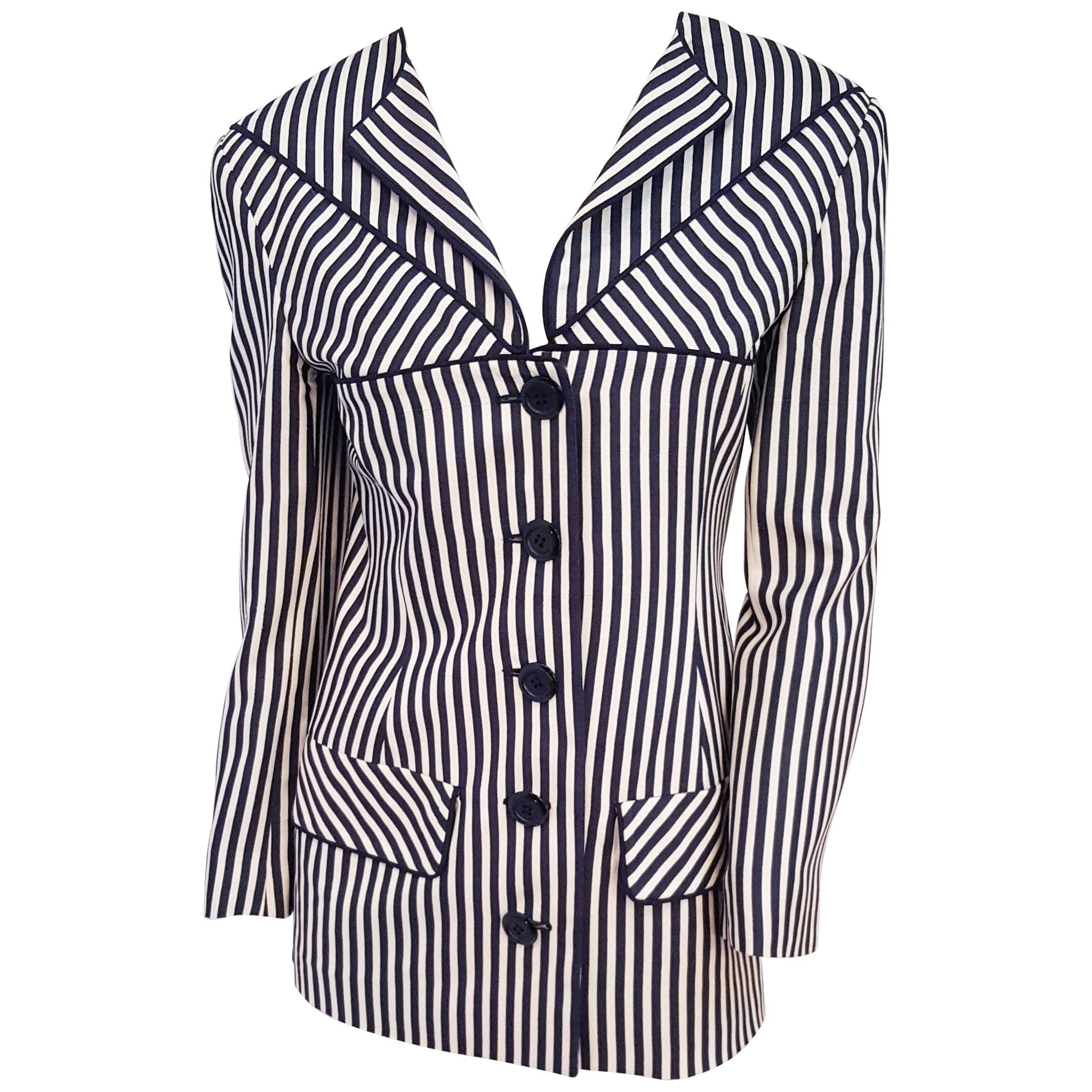 80s Valentino Black & White Striped Jacket For Sale