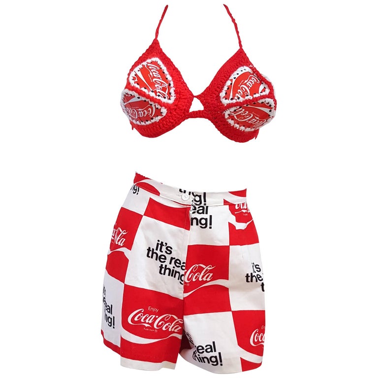 60s Pop Art Coca Cola Wearable Art Bikini and Shorts Set at 1stDibs | coca  cola bikini, coca cola shorts, coca cola swimsuit