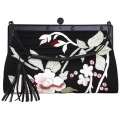 Tom Ford for Gucci S/S 2003 Japanese Flowers Black Silk Frame Bag Clutch 