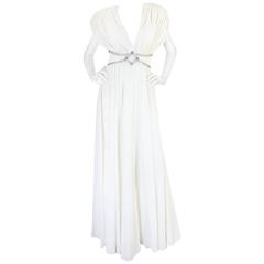 Retro 1970s Frank Usher Grecian Draped Beaded Jersey Dress