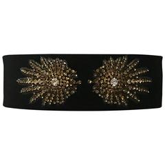 Alexander McQueen Crystal Embellished Black Velvet Wide Waist Snap Belt