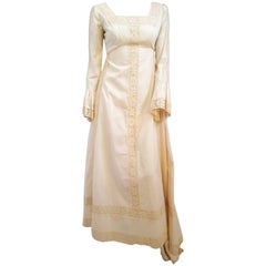 Retro 70s Emma Domb Medieval Style Cotton Wedding Dress w/ Train