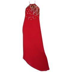 Rare 1970s Stephen Burrows Red Beaded & Sequin Jersey Dress 7