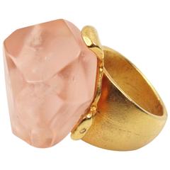 Dominique Denaive Paris Oversized Pink Resin Stone & Gilt Metal Cocktail Ring 4