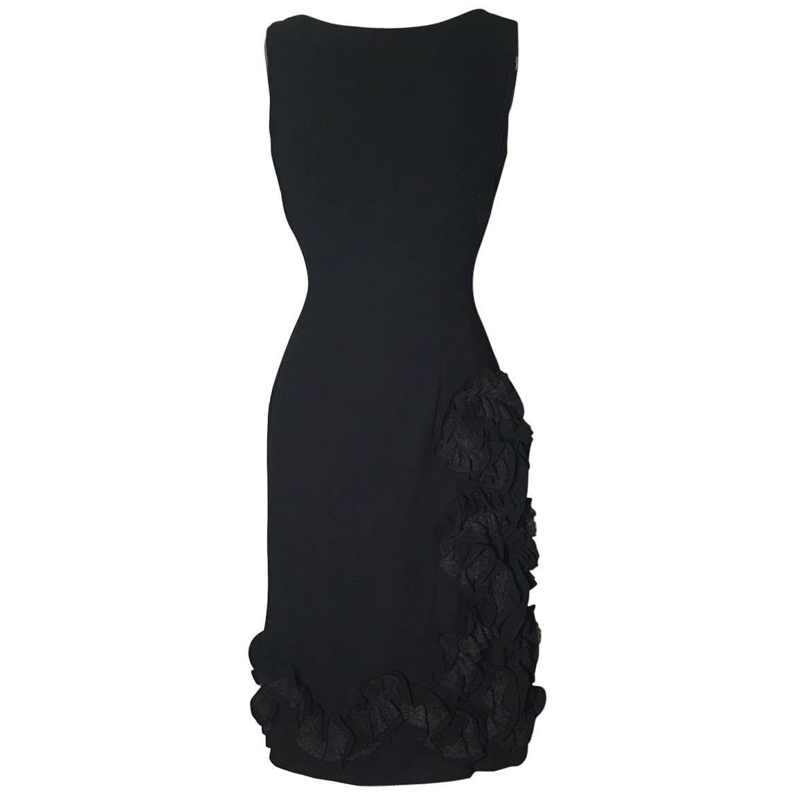Alfred Werber Vintage 1960s Little Black Dress with Lace Ruffle Detail ...