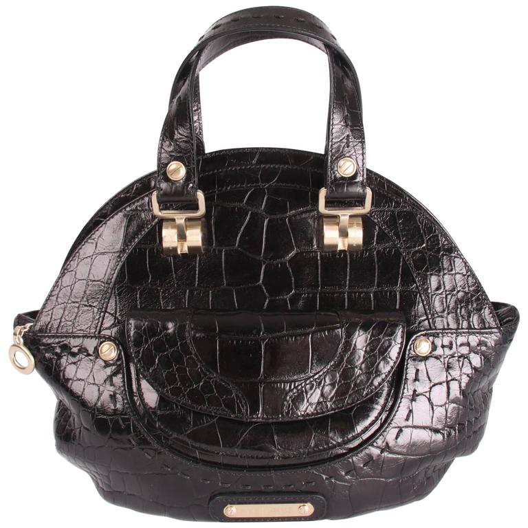 Versace Croco Print Leather Top Handle Bag Black For At 1stdibs Versace Croco Print Leather Top Handle Bag Black For