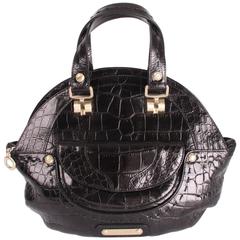 Versace Croco Print Leather Top Handle Bag - black 