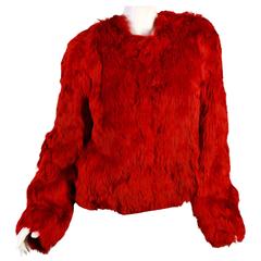 New Versace red alpaca fur jacket 5