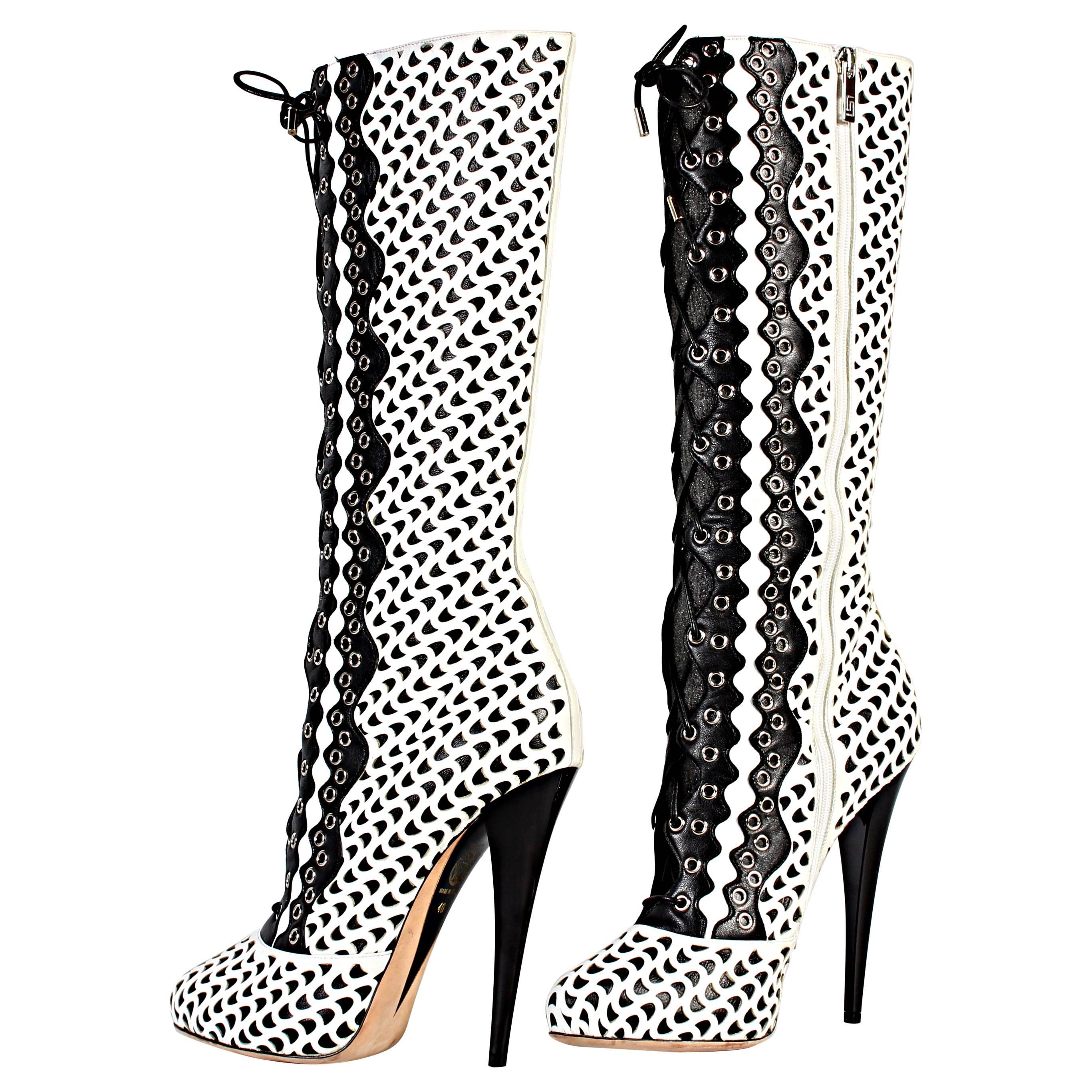 VERSACE WHITE PERFORATED LEATHER PLATFORM BOOTS sz 40 at 1stDibs | black  leather platform boots, white leather platform boots