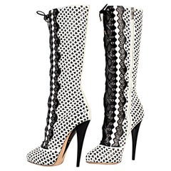 VERSACE WHITE PERFORATED LEATHER PLATFORM BOOTS sz 40