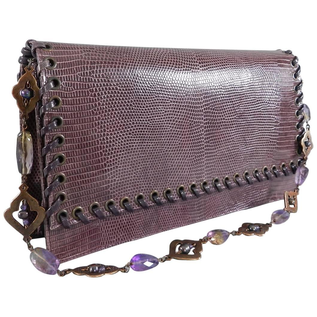 Yves Saint Laurent haute couture Purple Lizard and Amethyst clutch purse
