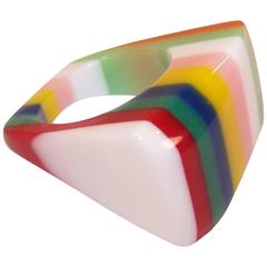 Mod C.1970 Funky Striped Plastic Acrylic Ring 