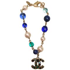 Chanel Bracelet - Gold Tone - Pearl - Blue Green Stones with Gripoix