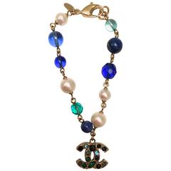 Chanel Bracelet - Gold Tone - Pearl - Blue Green Stones with Gripoix 