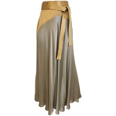 90s Vintage Geoffrey Beene gold and grey silk wrap skirt