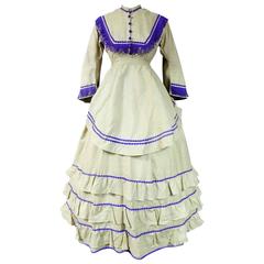 Antique Promenade Challis Crinoline Dress From 1860