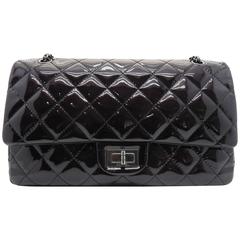 Chanel 2.55 Flap Black Quilted Patent Leather Silver Metal Chain Shoulder Bag 8