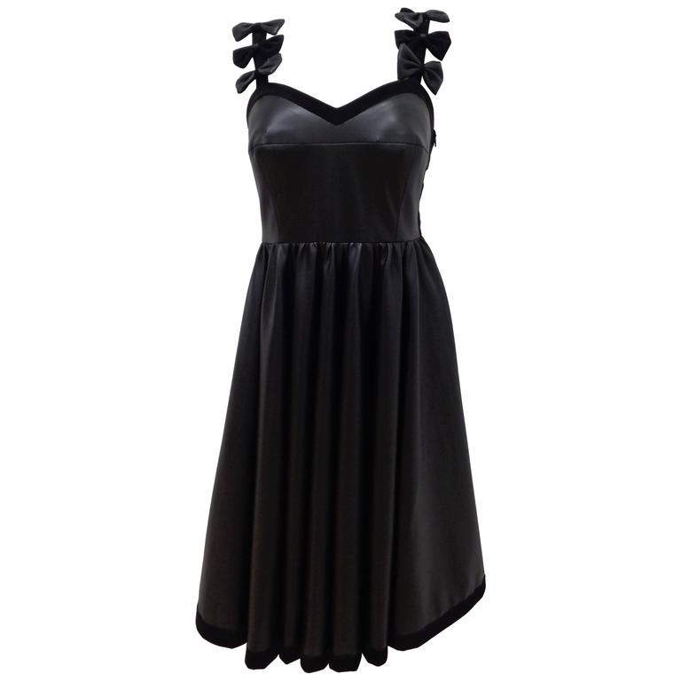 Chanel Black Leather Velvet Bows Dress For Sale at 1stdibs