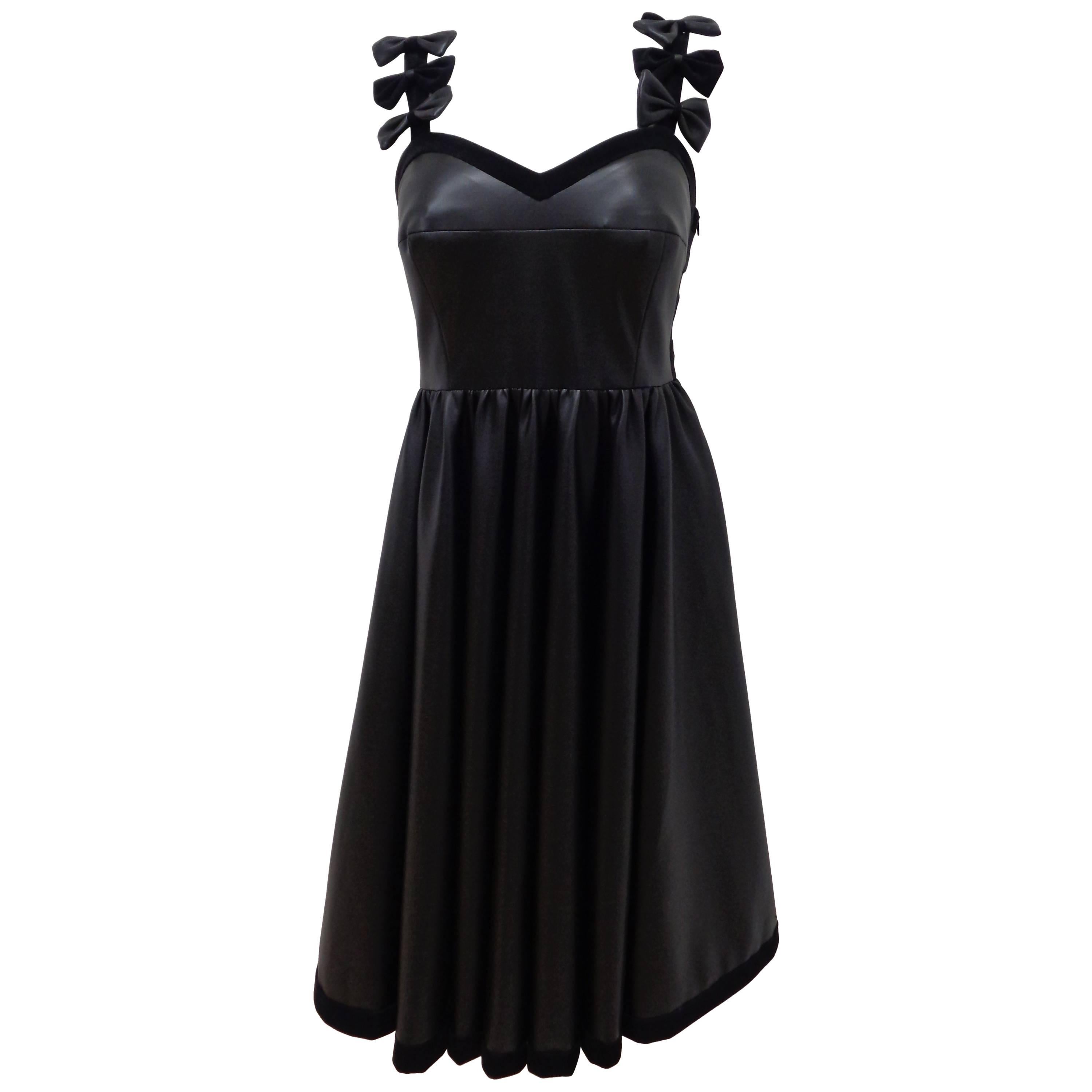 Chanel Black Leather Velvet Bows Dress
