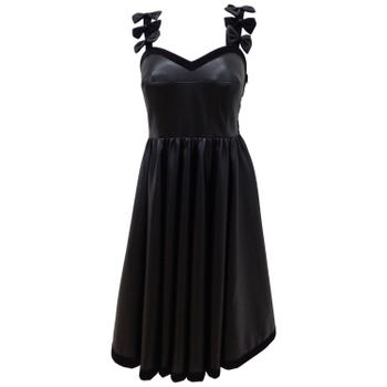 Chanel Black Leather Dress with Velvet Bows, 1980s