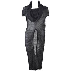 Junya Watanabe Black Textured Multifunction Knit Dress w. Cowl Neck/Hood SAMPLE