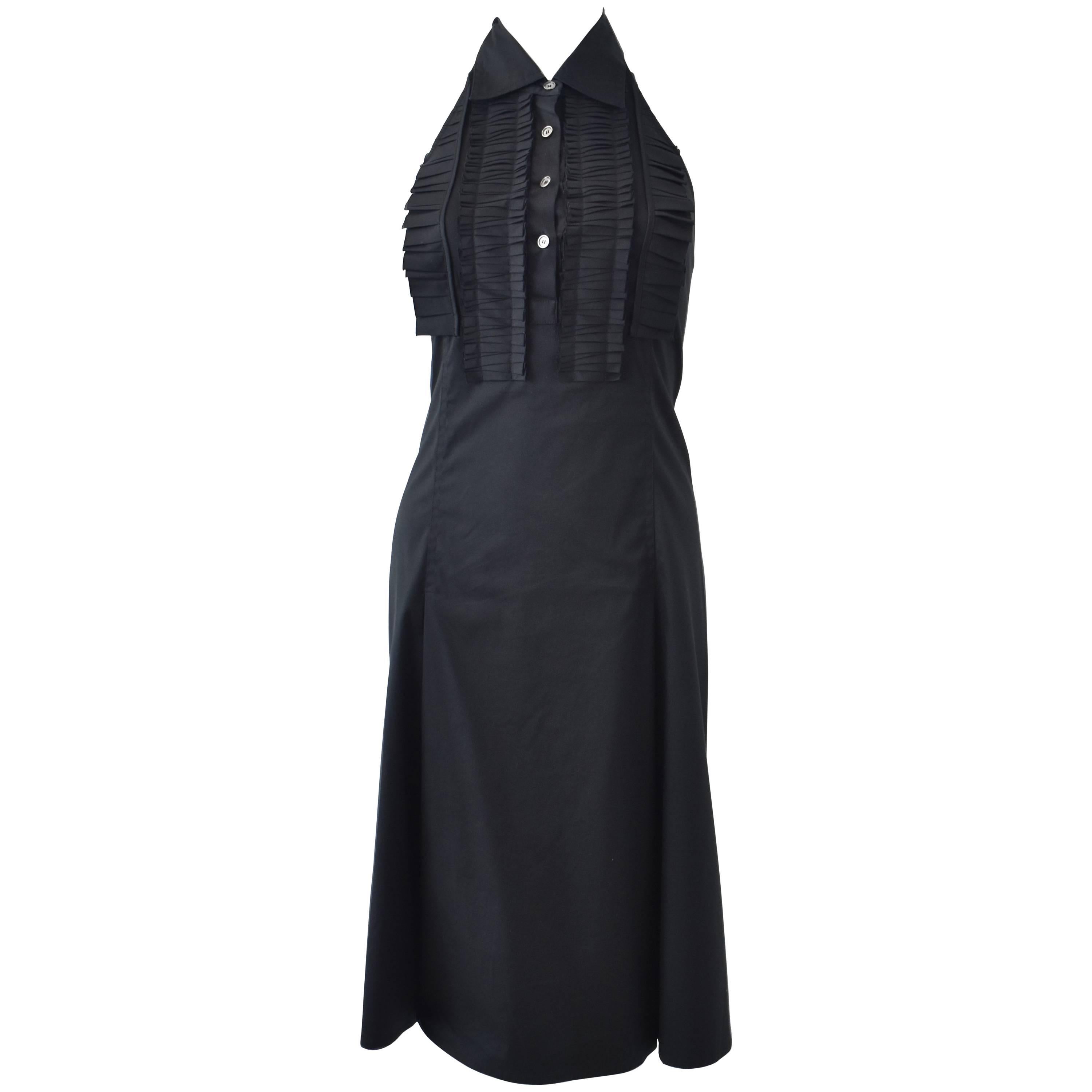 Celine Black Halterneck Dress with Collar and Ruffled Bib Front