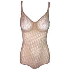Unworn 1990's Christian Dior Monogram Sheer Nude Mesh Bodysuit 34B XS/S