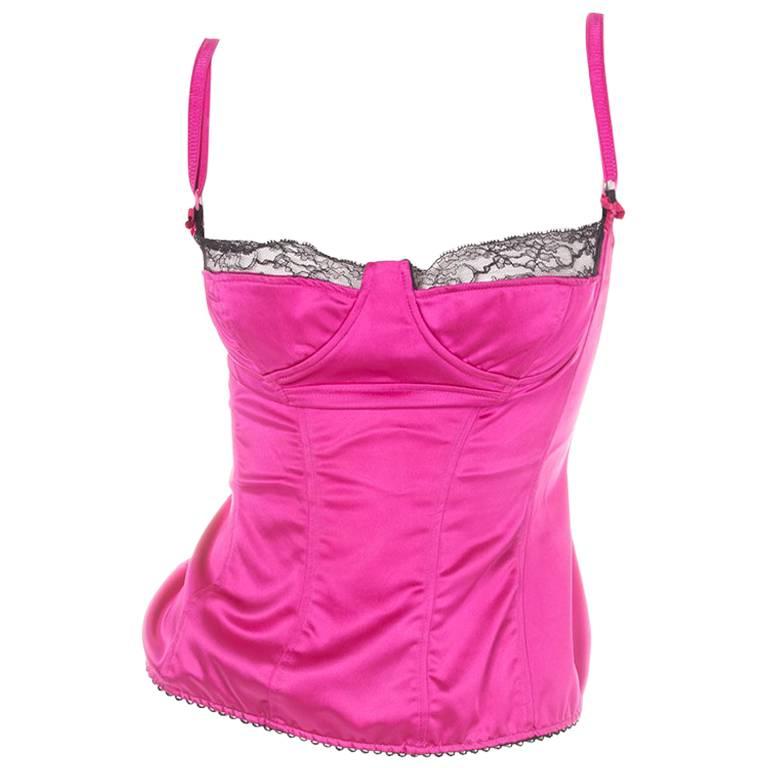 Dolce and Gabbana D&G Hot Pink Lace Bustier Corset Top For Sale