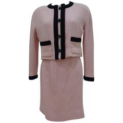 Chanel Pink Black with Gold Hardware Wool Skirt Suit 1