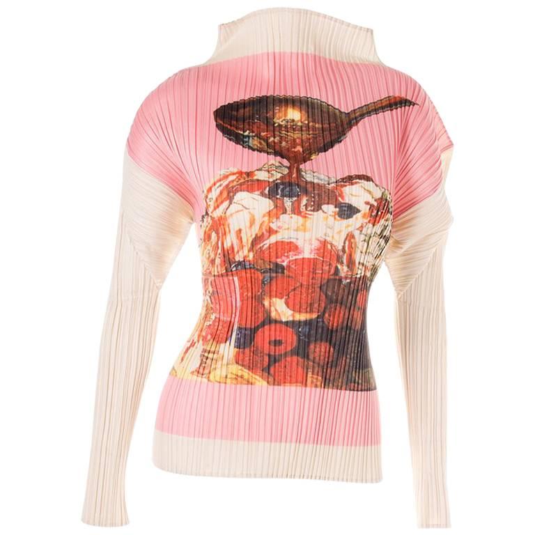 Issey Miyake Pleats Please Fruit Print Top For Sale