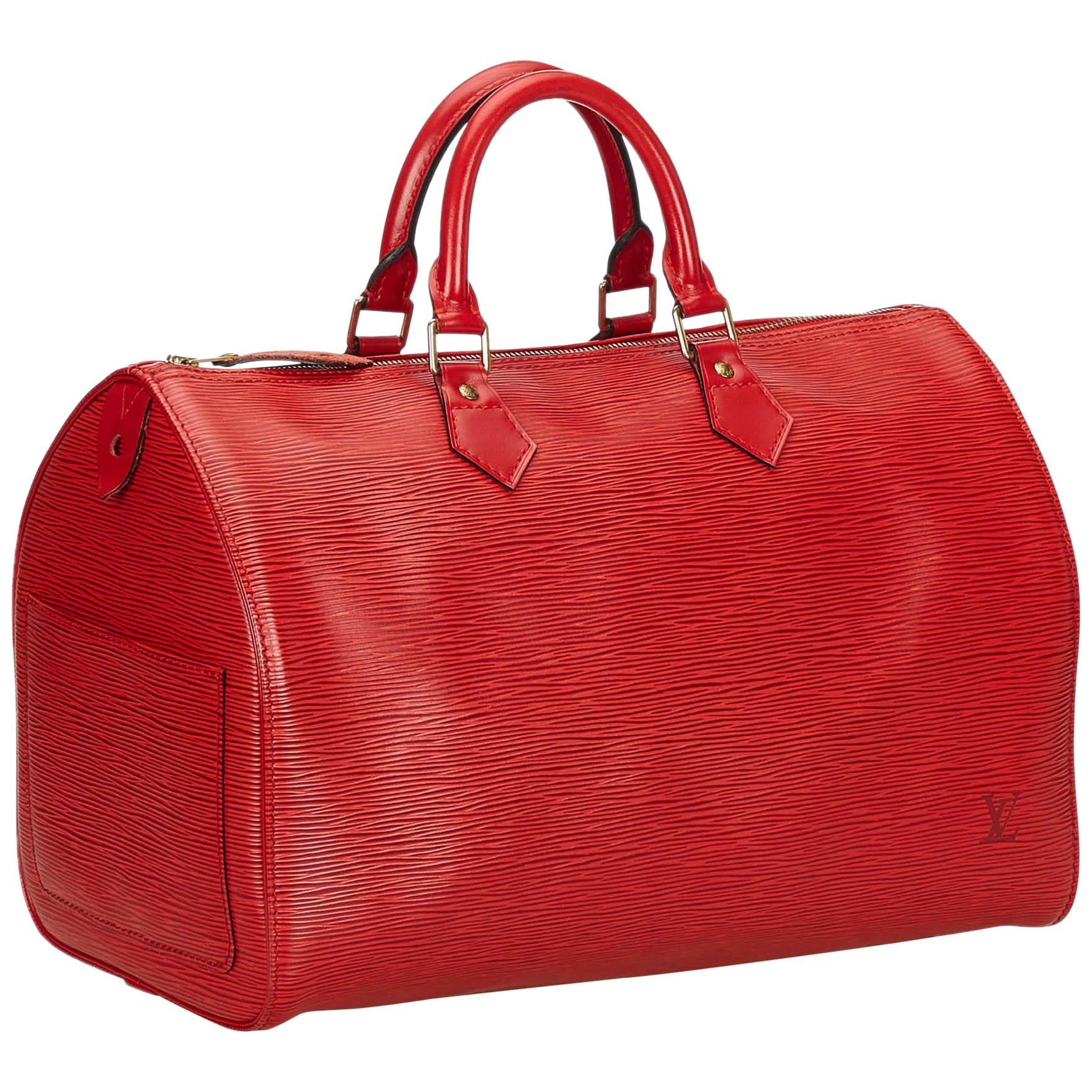 Louis Vuitton Red Epi Speedy 35 Handbag