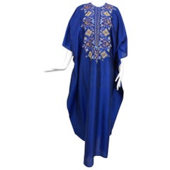 Vintage sapphire blue beaded silk caftan Taj Hotel Bombay India1970s