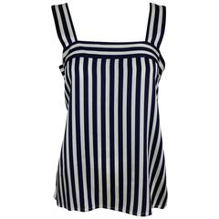 Vintage Yves Saint Laurent navy blue and white silk top 1990s 6