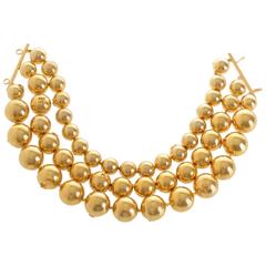 1990s Chanel Gold-Tone Beaded Triple Strand Choker Necklace 8