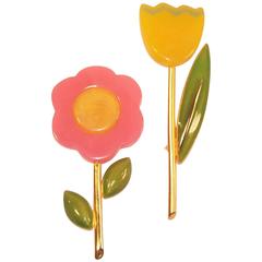 Charming Pair of Vintage Givenchy Flower Brooches