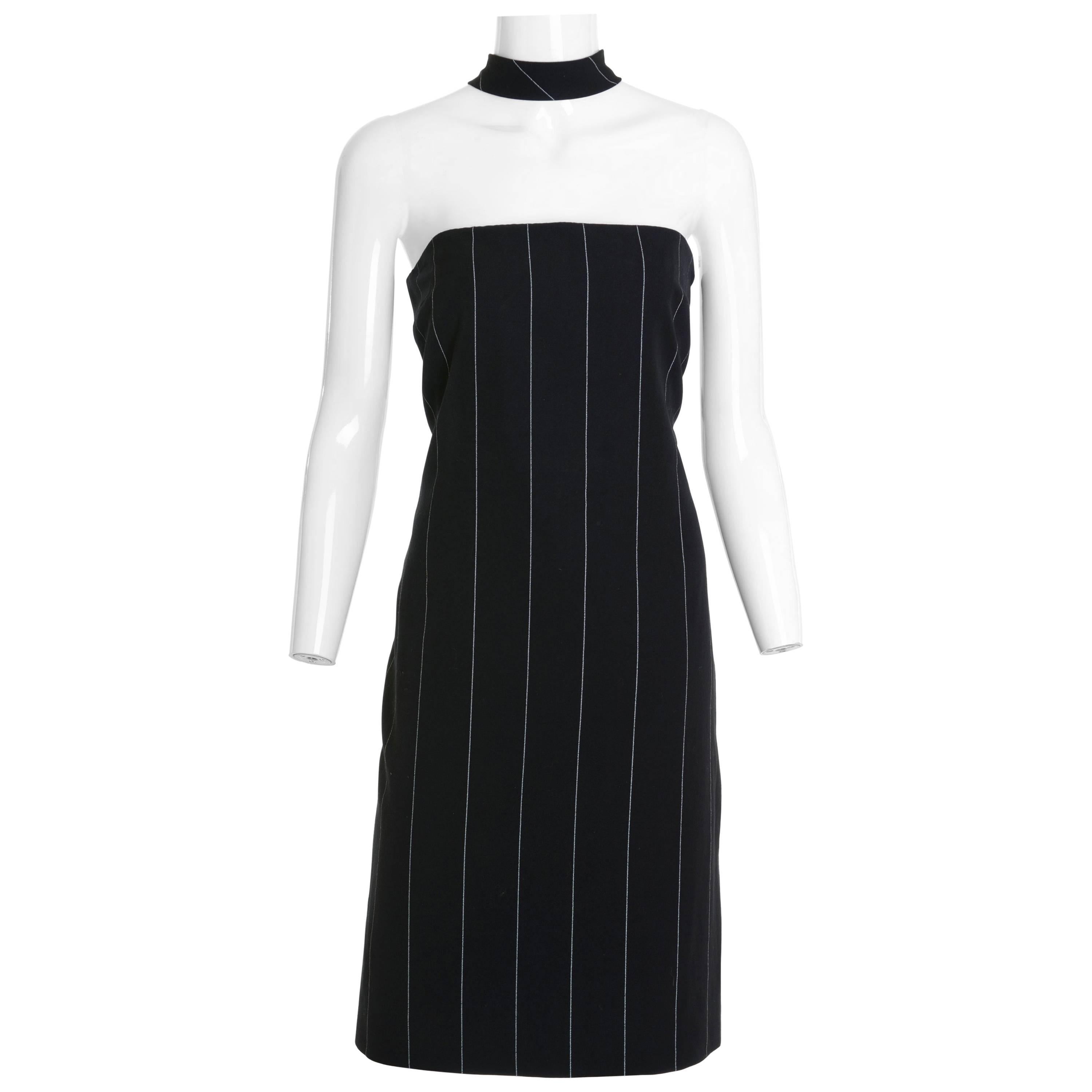 1980s GIANNI VERSACE COUTURE Pinstriped Strapless Dress For Sale
