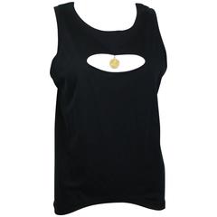 Chanel Black Cotton Front Cutout with Gold Medallion Tank Top 
