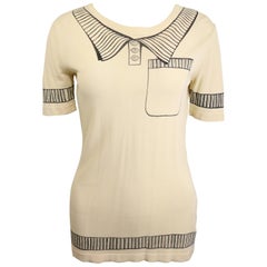 Vintage Moschino Couture Short Sleeves Pullover Beige Top with Polo Collar Shirt Printed
