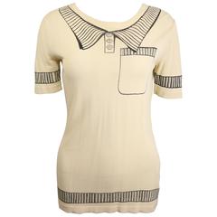 Moschino Couture Short Sleeves Pullover Beige Top with Polo Collar Shirt Printed 2