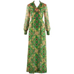 Retro Hardy Amies 1968 silk chiffon embellished maxi dress