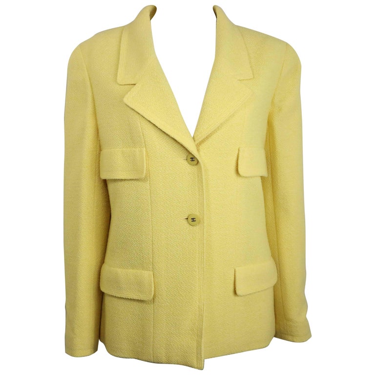 CHANEL Collar-less Tweed Jacket Mustard 40