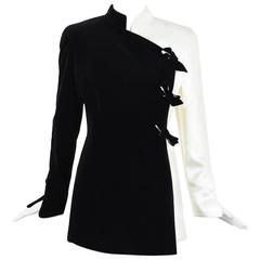 Vintage Thierry Mugler Black Cream Velvet Satin Bow Long Sleeve Jacket SZ 38