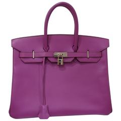 Hermes lila Leder Silber Hardware Birkin 35 Tasche